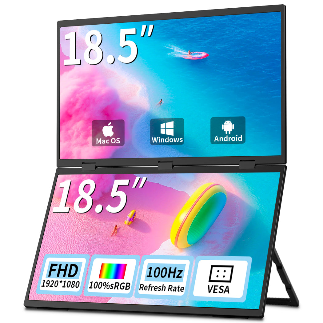 Dual Monitor 18.5 Inch FHD 100Hz Folding Stacked Portable Monitor Laptop Screen Extender(MageFlex-N185A)