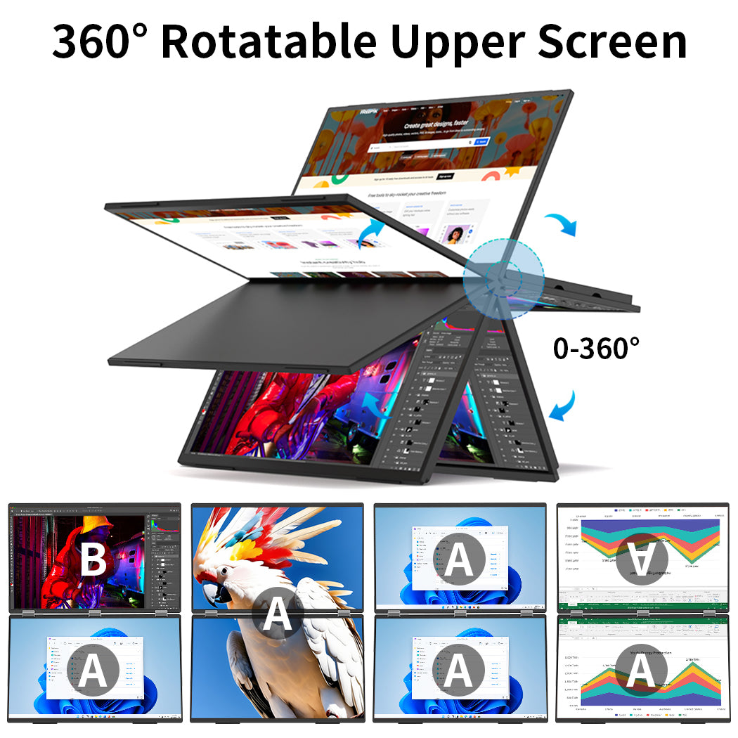 Dual Monitor 18.5 Inch FHD 100Hz Folding Stacked Portable Monitor Laptop Screen Extender(MageFlex-N185A)