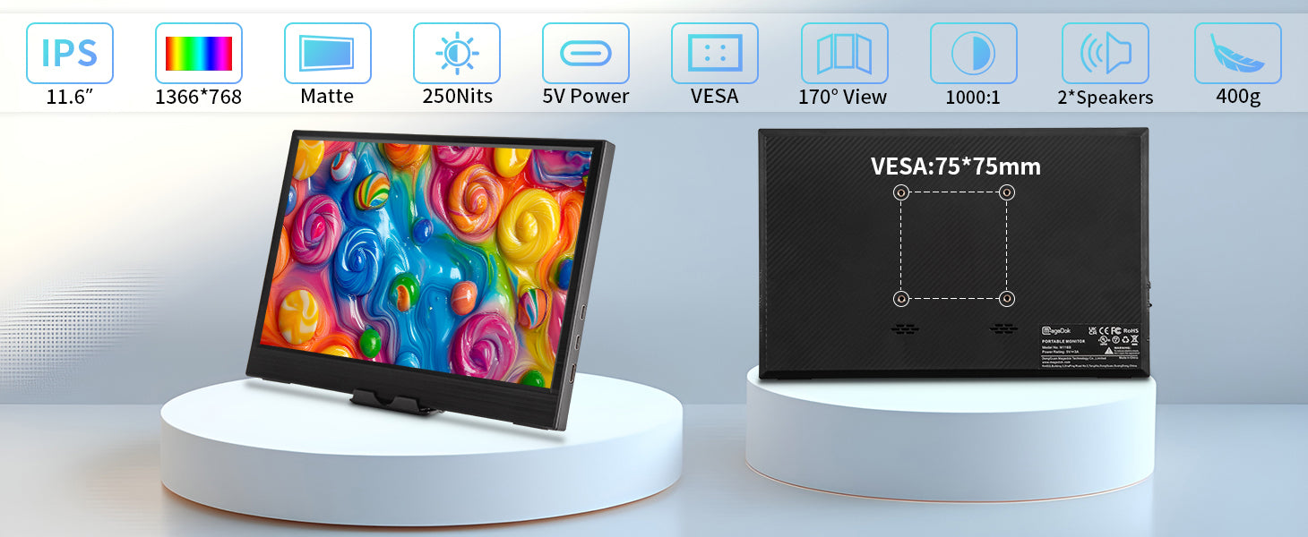 Magedok 10.8 Inch FHD USB-C With PD Fast Charge Portable Touch Monitor