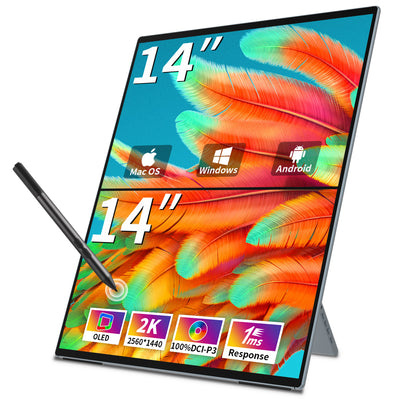Dual Monitor 14 Inch 2K OLED 100%DCI P3 Portable Touch Monitor Support AES Stylus(MageFlex-140A)