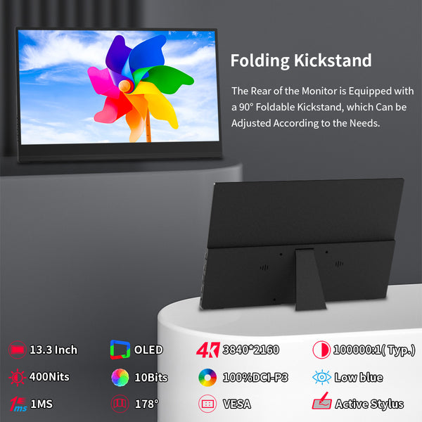 13.3 Inch 4K OLED 100% DCI-P3 Touch Gaming Monitor Support MPP Stylus Pen (PI-X3 Pro)