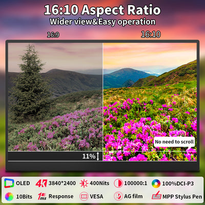 16 inch 4k UHD OLED 100% DCI-P3 Touch Portable Monitor Support MPP Stylus Pen (PI-X9)