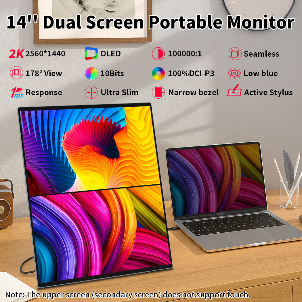 Dual Monitor 14 Inch 2K OLED 100%DCI P3 Portable Touch Monitor Support AES Stylus(MageFlex-140A)