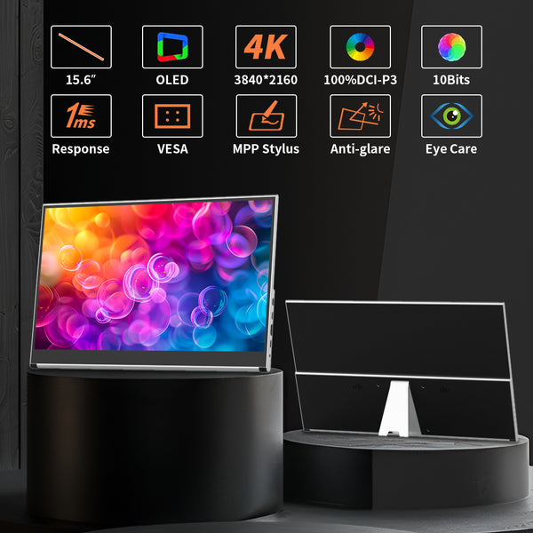15.6 inch 4k UHD OLED 100% DCI-P3 Touch Portable Monitor Support MPP Stylus Pen  (PI-X10)