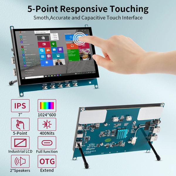 7 Inch 1024*600 USB C Touchscreen Monitor With 5V Powered,Built OTG Ports And Simple Stand(T007-4)