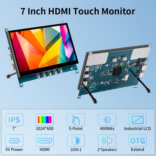7 Inch 1024*600 Raspberry Pi Touchscreen Monitor With HDMI Input,5V Powered,Built OTG Ports(T007-3)