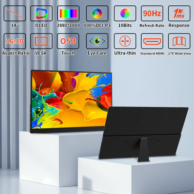 14 Inch 2.8k 90Hz OLED 100% DCI-P3 Touch Portable Monitor With Integrated Stand (PI-X7)