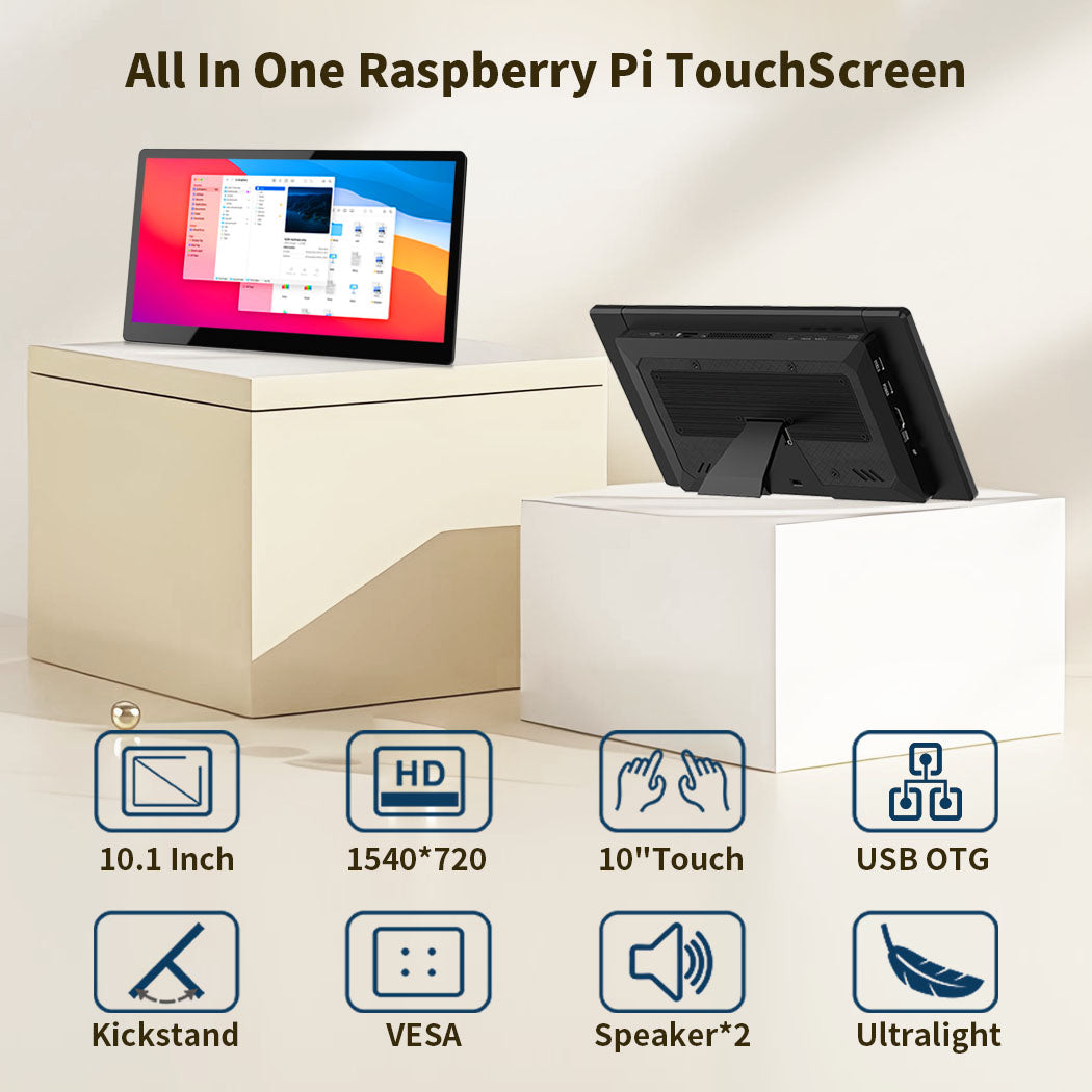 10.1 Inch All In One TouchScreen Monitor Compatibled Raspberry Pi CM5 / CM5 Lite Tablet with PCIe ExtenderUSB, HDMI Output, GPIO for STEM, IoT, AI Programming, Learning, Maker Projects