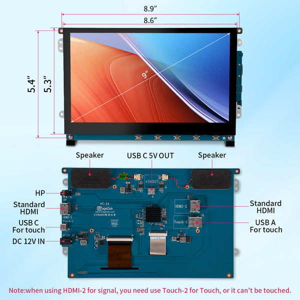 9 Inch 1280*720 Resolution Raspberry Pi Touch Monitor with HDMI input, Anti-Glare/Optical Bonding Capacitive Screen with Simple Stand(T090A)