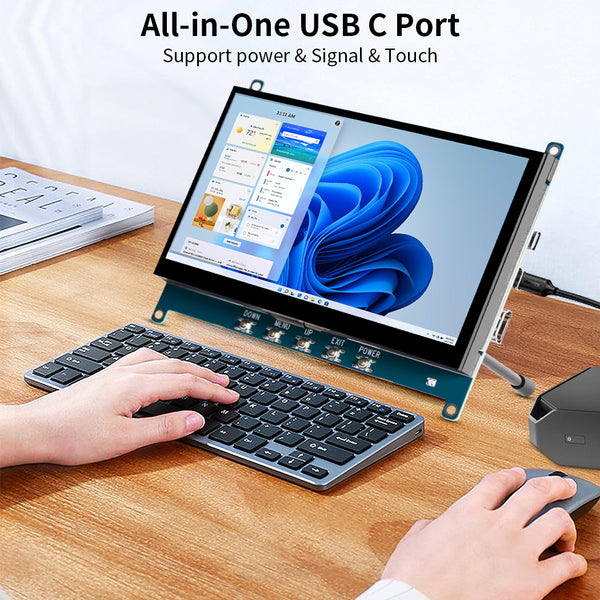 7 Inch 1024*600 USB C Touchscreen Monitor With 5V Powered,Built OTG Ports And Simple Stand(T007-4)
