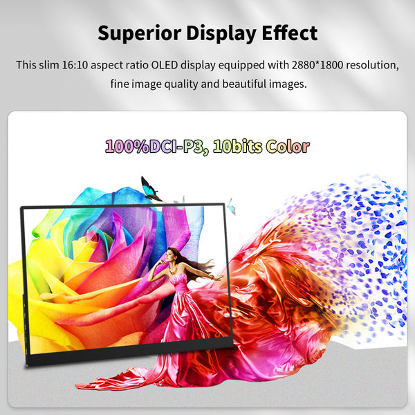 14 Inch 2.8k 90Hz OLED 100% DCI-P3 Touch Portable Monitor With Integrated Stand (PI-X7)