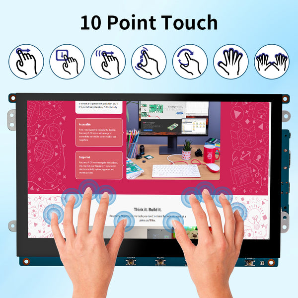 9 Inch 1280*720 Resolution Raspberry Pi Touch Monitor with HDMI input, Anti-Glare/Optical Bonding Capacitive Screen with Simple Stand(T090A)