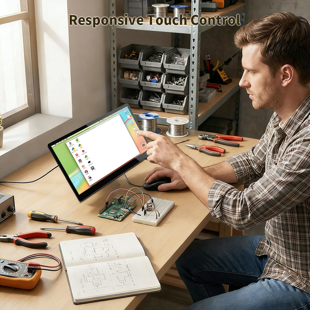 10.1 Inch All In One TouchScreen Monitor Compatibled Raspberry Pi CM5 / CM5 Lite Tablet with PCIe ExtenderUSB, HDMI Output, GPIO for STEM, IoT, AI Programming, Learning, Maker Projects