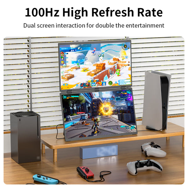 Dual Monitor 18.5 Inch FHD 100Hz Folding Stacked Portable Monitor Laptop Screen Extender(MageFlex-N185A)