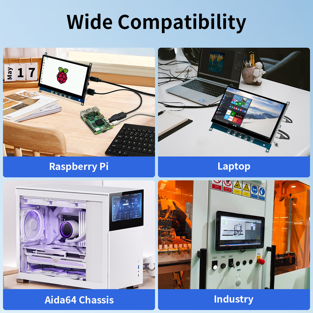7 Inch 1024*600 Raspberry Pi Touchscreen Monitor With HDMI Input,5V Powered,Built OTG Ports(T007-3)