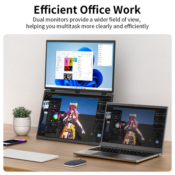 Dual Monitor 18.5 Inch FHD 100Hz Folding Stacked Portable Monitor Laptop Screen Extender(MageFlex-N185A)