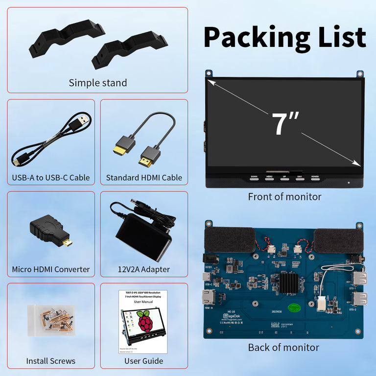 7 Inch 1024*600 Raspberry Pi Touchscreen Monitor With HDMI Input,12V Powered,Built-in Speakers(T007-2)