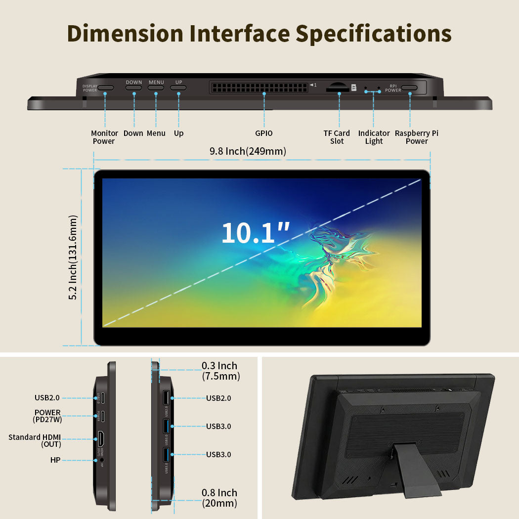 10.1 Inch All In One TouchScreen Monitor Compatibled Raspberry Pi CM5 / CM5 Lite Tablet with PCIe ExtenderUSB, HDMI Output, GPIO for STEM, IoT, AI Programming, Learning, Maker Projects