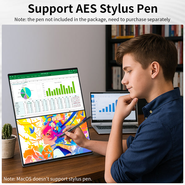 Dual Monitor 14 Inch 2K OLED 100%DCI P3 Portable Touch Monitor Support AES Stylus(MageFlex-140A)