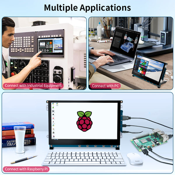 9 Inch 1280*720 Resolution Raspberry Pi Touch Monitor with HDMI input, Anti-Glare/Optical Bonding Capacitive Screen with Simple Stand(T090A)