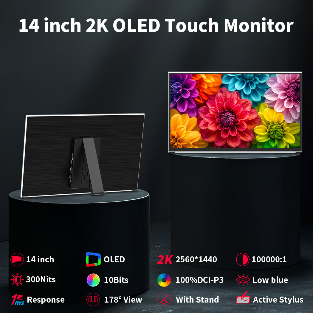 14 Inch 2K OLED 100% DCI-P3 10Bits Touch Portble Monitor Support AES S ...