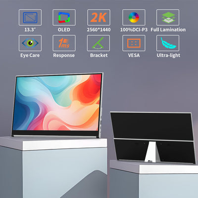 13.3 Inch 2K OLED 100% DCI-P3 10Bits Touch Portable Monitor With Kickstand (PI-X12)