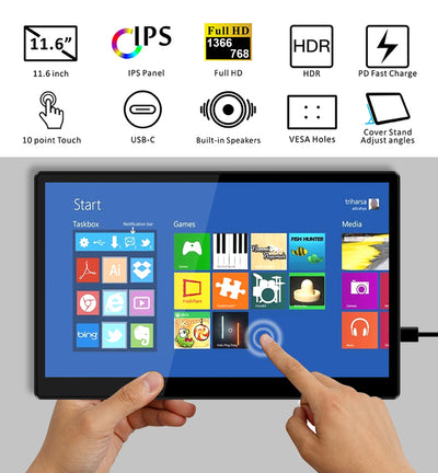 11.6 Inch IPS 1366*768 USB-C Portable Touch Monitor (T116E)