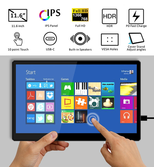 11.6 Inch IPS 1366*768 USB-C Portable Touch Monitor (T116E)