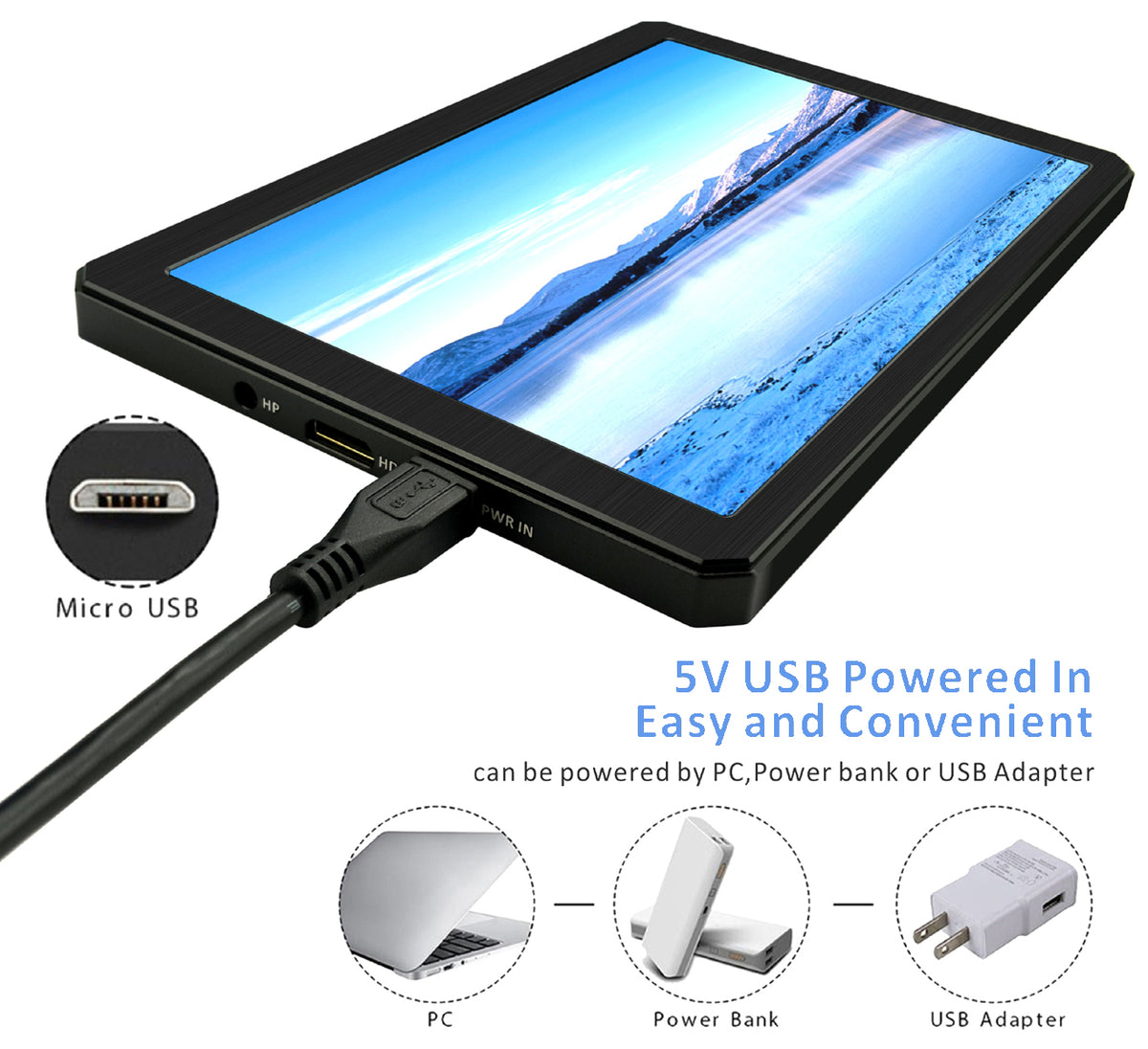 7 inch 1280 x 800 IPS Portable Monitor with Hdmi Input,USB Powered,Out ...