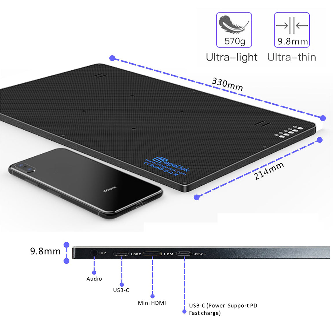 13.3 Inch IPS 1920*1080 USB-C With PD Fast Charge Portable Touch Monitor (T133D)