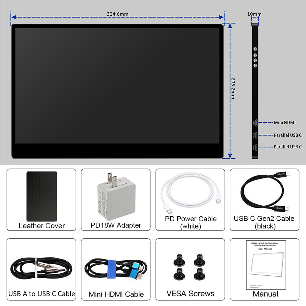 14 inch HDR 400/90% DCI-P3  4K USB C Touchscreen Monitor For MacBook (T140A)