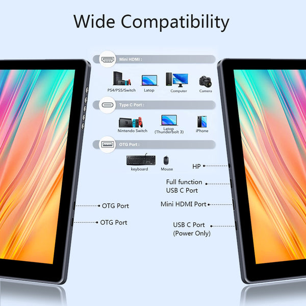 13.3 inch 2K 100%DCI-P3 OLED Touchscreen Portable Monitor With OTG Ports (PI-X5)